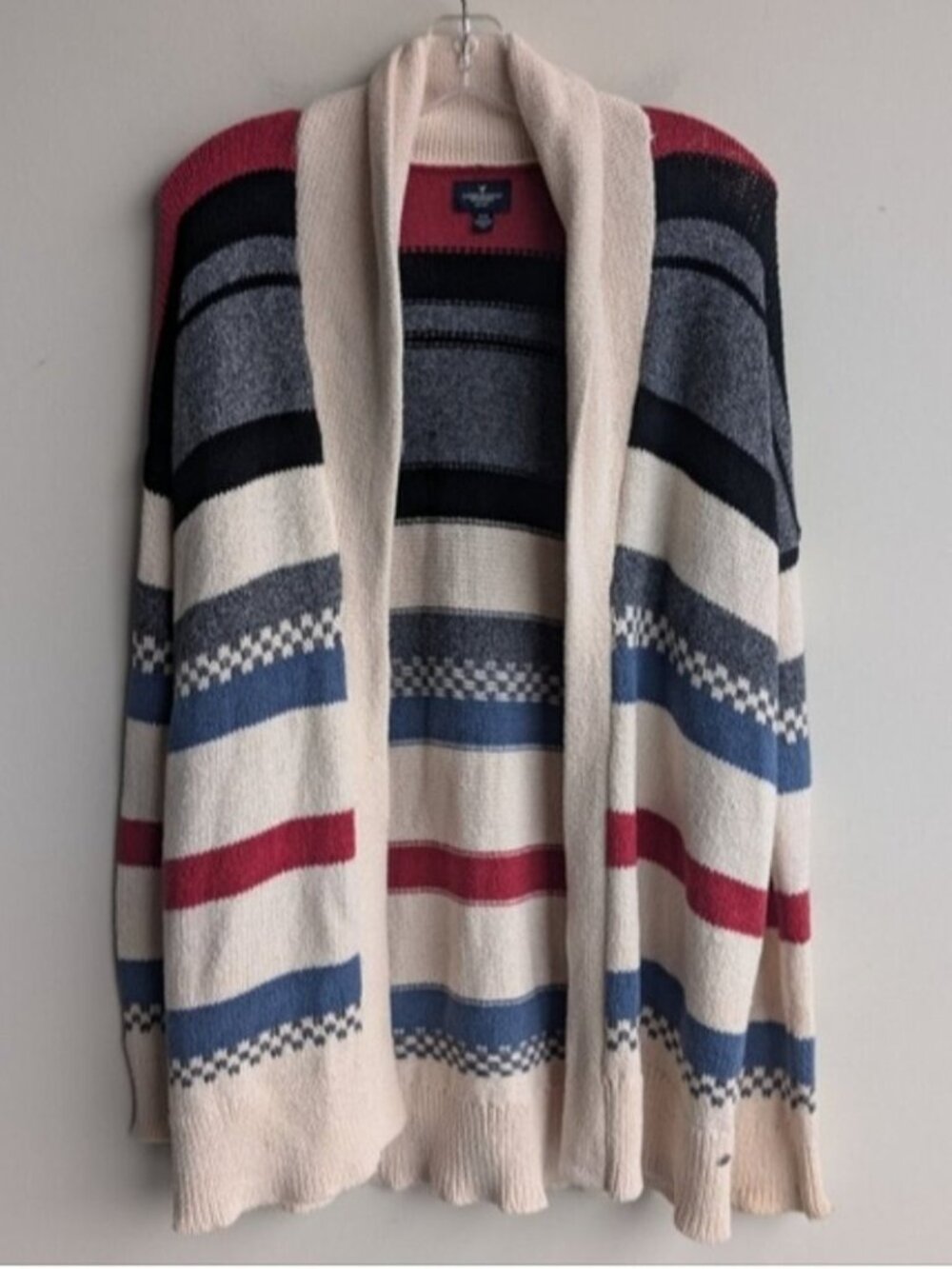 American Eagle cotton striped long cardigan knit sweater